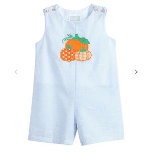 NWT Lil Cactus Blue Seersucker Pumpkin Shortalls 2T
